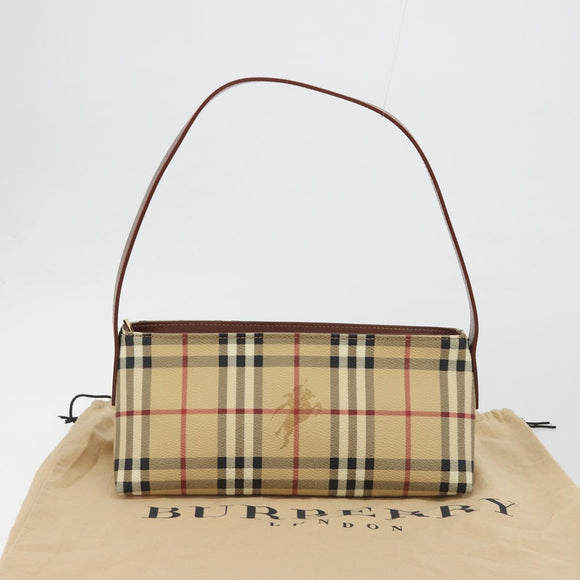 BURBERRY Nova Check Hand Bag PVC Beige Gold Auth am11995V