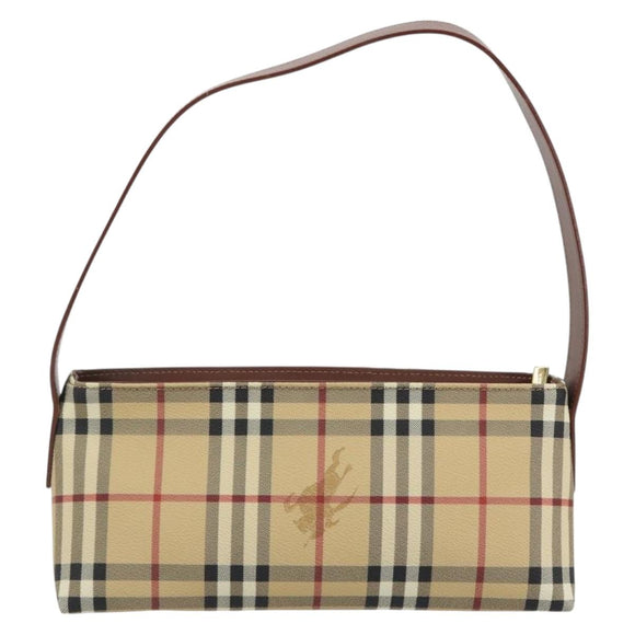 BURBERRY Nova Check Hand Bag PVC Beige Gold Auth am11995V