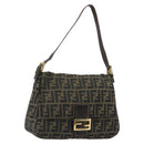 FENDI Zucca Canvas Mamma Baguette Shoulder Bag Brown Black Auth am12000A-1