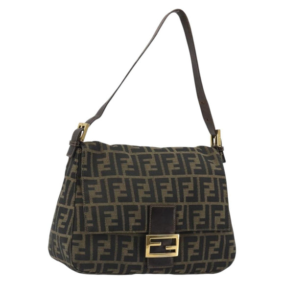 FENDI Zucca Canvas Mamma Baguette Shoulder Bag Brown Black Auth am12000A