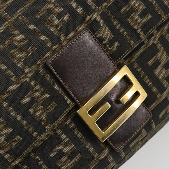 FENDI Zucca Canvas Mamma Baguette Shoulder Bag Brown Black Auth am12000A