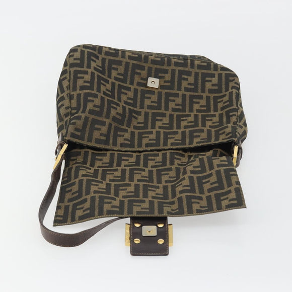 FENDI Zucca Canvas Mamma Baguette Shoulder Bag Brown Black Auth am12000A