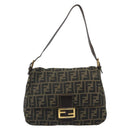 FENDI Zucca Canvas Mamma Baguette Shoulder Bag Brown Black Auth am12000A-13