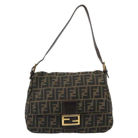 FENDI Zucca Canvas Mamma Baguette Shoulder Bag Brown Black Auth am12000A