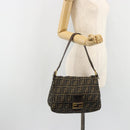 FENDI Zucca Canvas Mamma Baguette Shoulder Bag Brown Black Auth am12000A-24