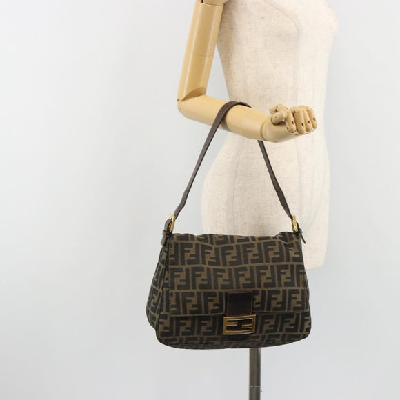 FENDI Zucca Canvas Mamma Baguette Shoulder Bag Brown Black Auth am12000A