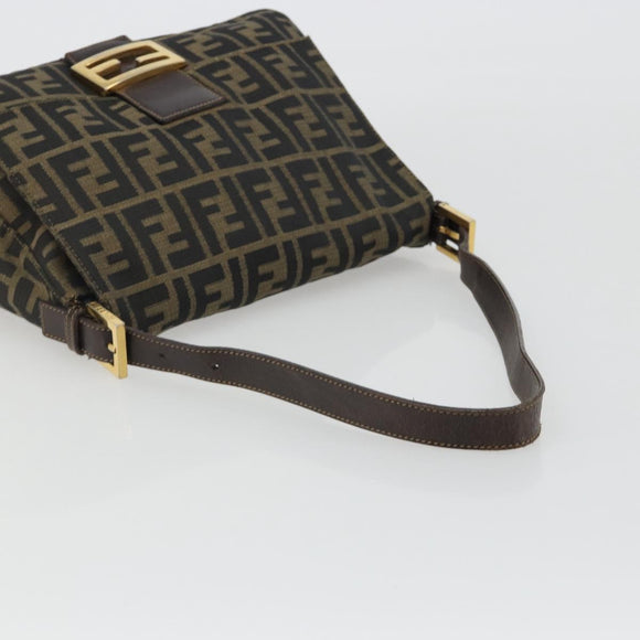 FENDI Zucca Canvas Mamma Baguette Shoulder Bag Brown Black Auth am12000A