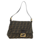 FENDI Zucca Canvas Mamma Baguette Shoulder Bag Brown Black gold Auth am12002V-1