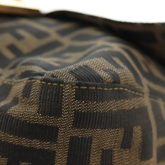 FENDI Zucca Canvas Mamma Baguette Shoulder Bag Brown Black gold Auth am12002V