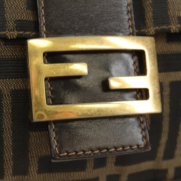 FENDI Zucca Canvas Mamma Baguette Shoulder Bag Brown Black gold Auth am12002V