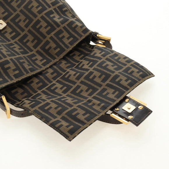 FENDI Zucca Canvas Mamma Baguette Shoulder Bag Brown Black gold Auth am12002V