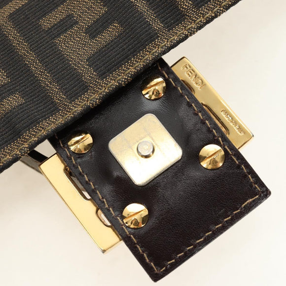 FENDI Zucca Canvas Mamma Baguette Shoulder Bag Brown Black gold Auth am12002V