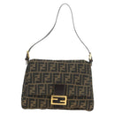 FENDI Zucca Canvas Mamma Baguette Shoulder Bag Brown Black gold Auth am12002V-2