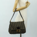 FENDI Zucca Canvas Mamma Baguette Shoulder Bag Brown Black gold Auth am12002V-25