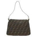 FENDI Zucca Canvas Mamma Baguette Shoulder Bag Brown Black gold Auth am12002V-3