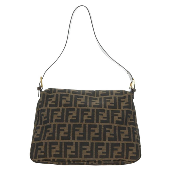 FENDI Zucca Canvas Mamma Baguette Shoulder Bag Brown Black gold Auth am12002V