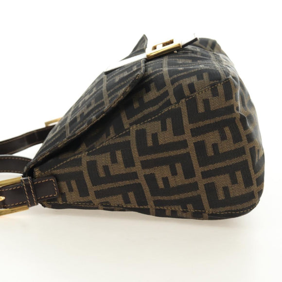 FENDI Zucca Canvas Mamma Baguette Shoulder Bag Brown Black gold Auth am12002V