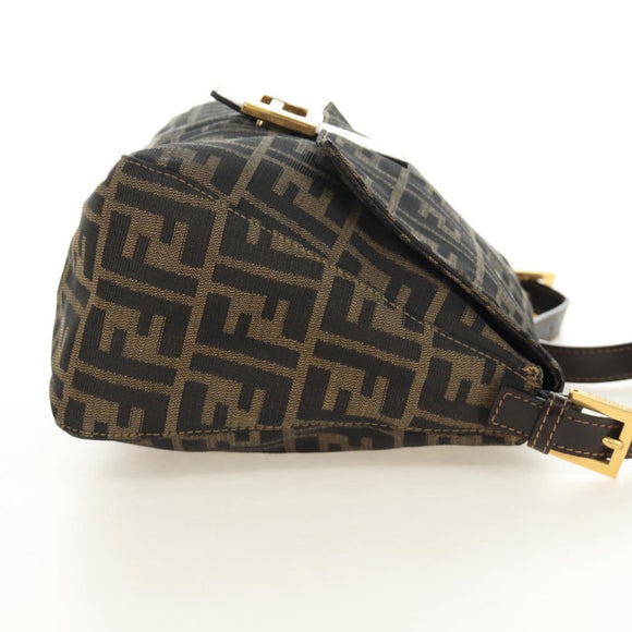 FENDI Zucca Canvas Mamma Baguette Shoulder Bag Brown Black gold Auth am12002V