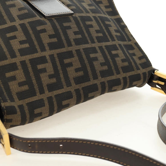 FENDI Zucca Canvas Mamma Baguette Shoulder Bag Brown Black gold Auth am12002V