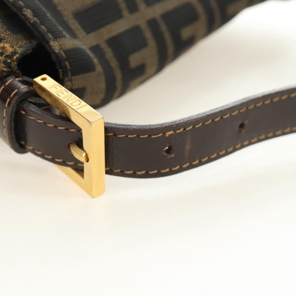 FENDI Zucca Canvas Mamma Baguette Shoulder Bag Brown Black gold Auth am12002V