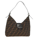 FENDI Zucca Canvas Mamma Baguette Shoulder Bag Black Brown Auth am12003V-1