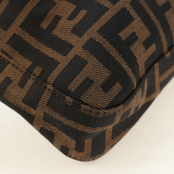 FENDI Zucca Canvas Mamma Baguette Shoulder Bag Black Brown Auth am12003V