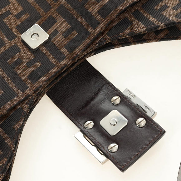FENDI Zucca Canvas Mamma Baguette Shoulder Bag Black Brown Auth am12003V