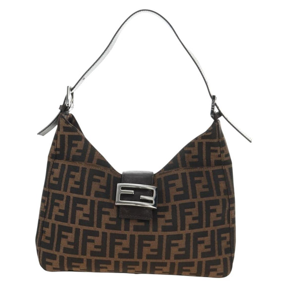 FENDI Zucca Canvas Mamma Baguette Shoulder Bag Black Brown Auth am12003V