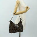 FENDI Zucca Canvas Mamma Baguette Shoulder Bag Black Brown Auth am12003V-25