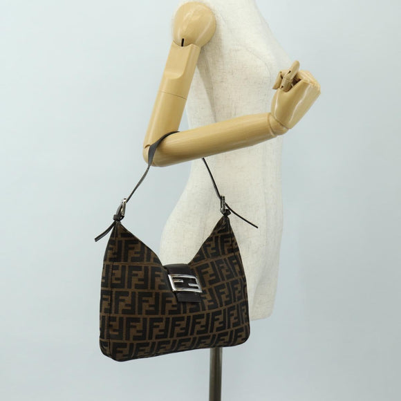 FENDI Zucca Canvas Mamma Baguette Shoulder Bag Black Brown Auth am12003V