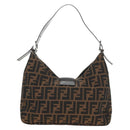 FENDI Zucca Canvas Mamma Baguette Shoulder Bag Black Brown Auth am12003V-2