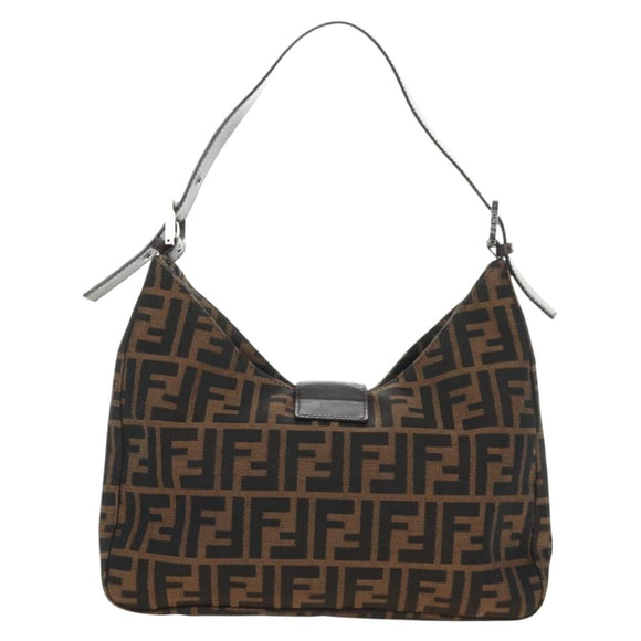 FENDI Zucca Canvas Mamma Baguette Shoulder Bag Black Brown Auth am12003V