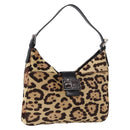 FENDI Leopard Mamma Baguette Bag Harako leather Beige Silver Auth am12004SM-1