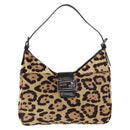 FENDI Leopard Mamma Baguette Bag Harako leather Beige Silver Auth am12004SM-13
