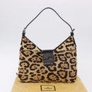 FENDI Leopard Mamma Baguette Bag Harako leather Beige Silver Auth am12004SM-12