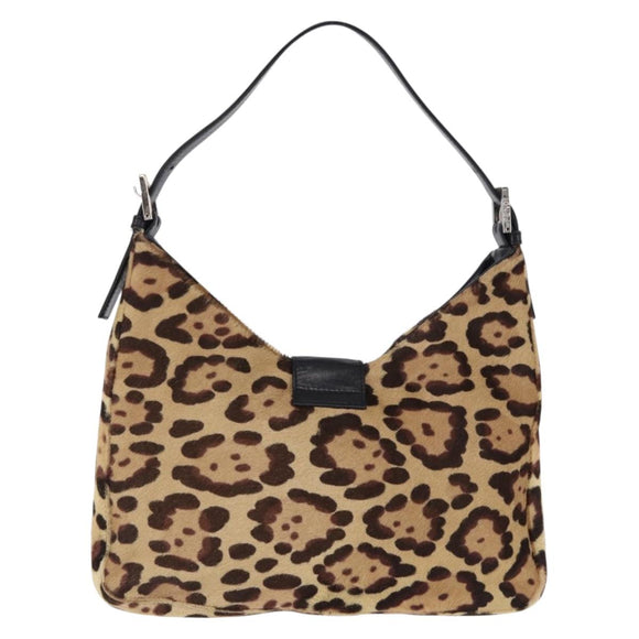 FENDI Leopard Mamma Baguette Bag Harako leather Beige Silver Auth am12004SM