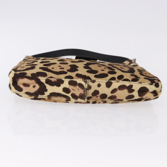 FENDI Leopard Mamma Baguette Bag Harako leather Beige Silver Auth am12004SM
