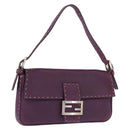 FENDI Selleria Mamma Baguette Shoulder Bag Leather Purple Silver Auth am12005SAM-1
