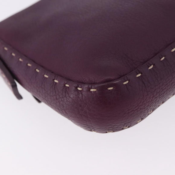 FENDI Selleria Mamma Baguette Shoulder Bag Leather Purple Silver Auth am12005SAM