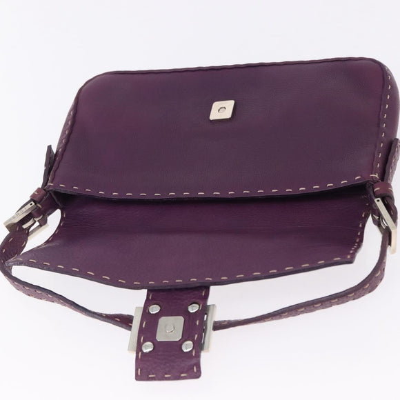 FENDI Selleria Mamma Baguette Shoulder Bag Leather Purple Silver Auth am12005SAM