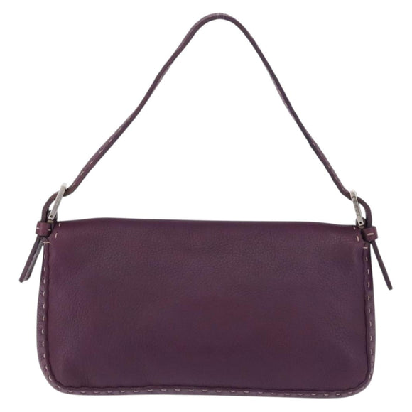 FENDI Selleria Mamma Baguette Shoulder Bag Leather Purple Silver Auth am12005SAM