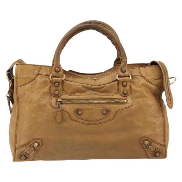 BALENCIAGA The Giant City Hand Bag Leather 2way Beige 281770 Auth am12006A