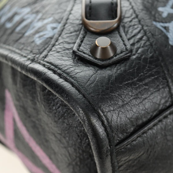 BALENCIAGA Graffiti The City Hand Bag Leather 2way Black 115748 Auth am12010SAM