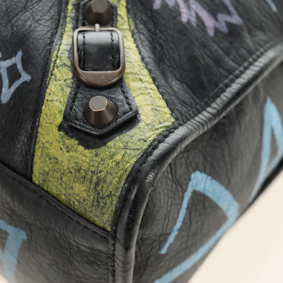 BALENCIAGA Graffiti The City Hand Bag Leather 2way Black 115748 Auth am12010SAM