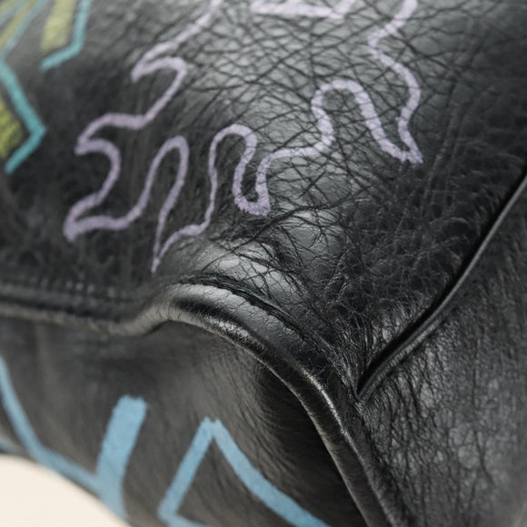 BALENCIAGA Graffiti The City Hand Bag Leather 2way Black 115748 Auth am12010SAM