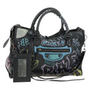 BALENCIAGA Graffiti The City Hand Bag Leather 2way Black 115748 Auth am12010SAM-1
