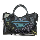 BALENCIAGA Graffiti The City Hand Bag Leather 2way Black 115748 Auth am12010SAM-13