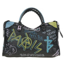 BALENCIAGA Graffiti The City Hand Bag Leather 2way Black 115748 Auth am12010SAM-2