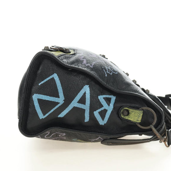 BALENCIAGA Graffiti The City Hand Bag Leather 2way Black 115748 Auth am12010SAM