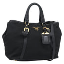 PRADA Hand Bag Nylon Leather 2way Black Gold Auth am12012-1